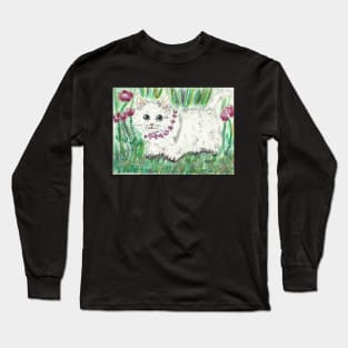 White munchkin kitten art Long Sleeve T-Shirt